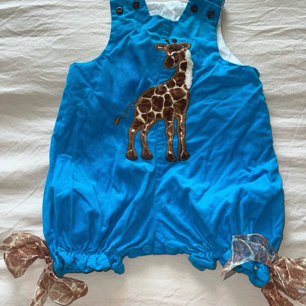 The Bailey Boys Embroidered Romper Bow Tie Ruffle Back Jumper Girls Size 6M